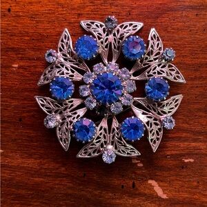 Stunning Blue and Silver Crystal Brooch